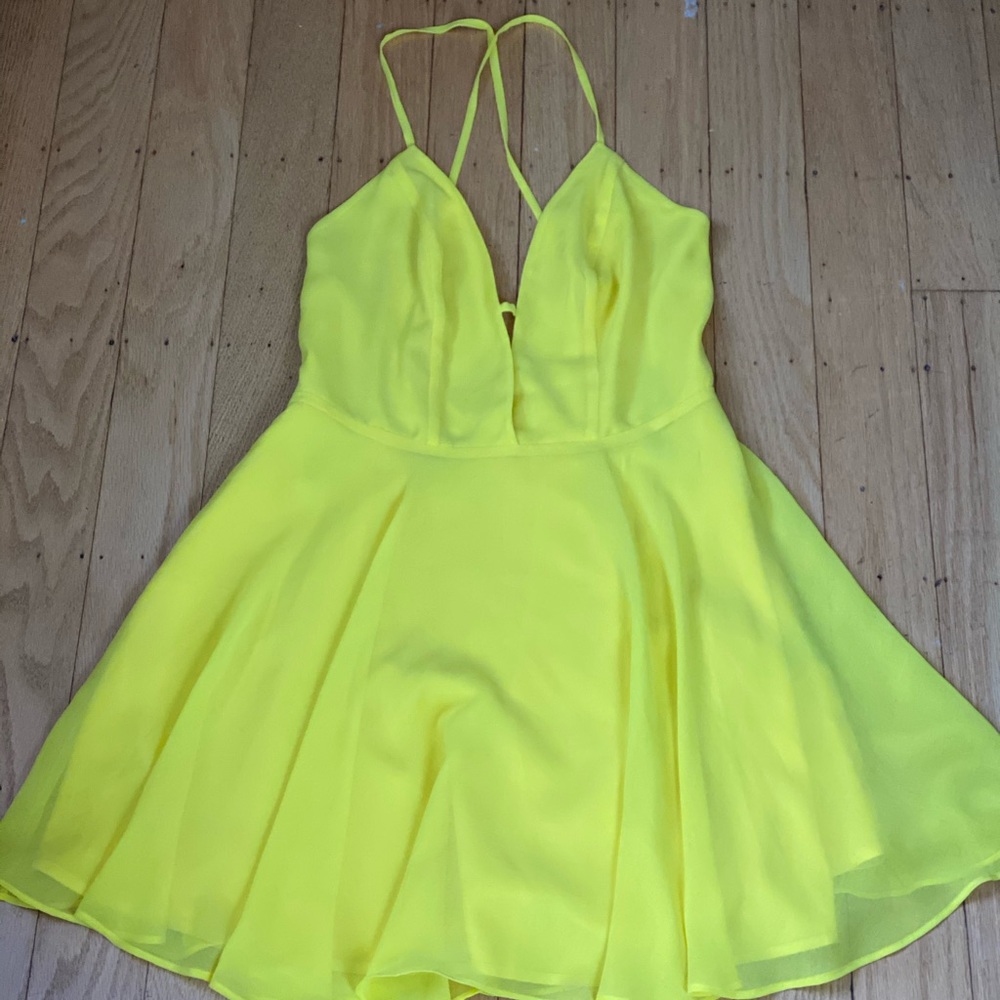 Yellow mini Skater Spaghetti Strap Dress from Bebe
